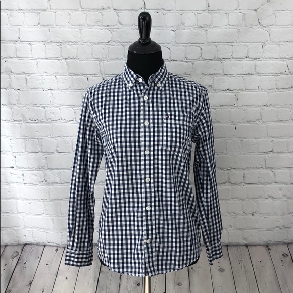Tommy Hilfiger Checkered Button Down SZ M 12-14 - Picture 1 of 7